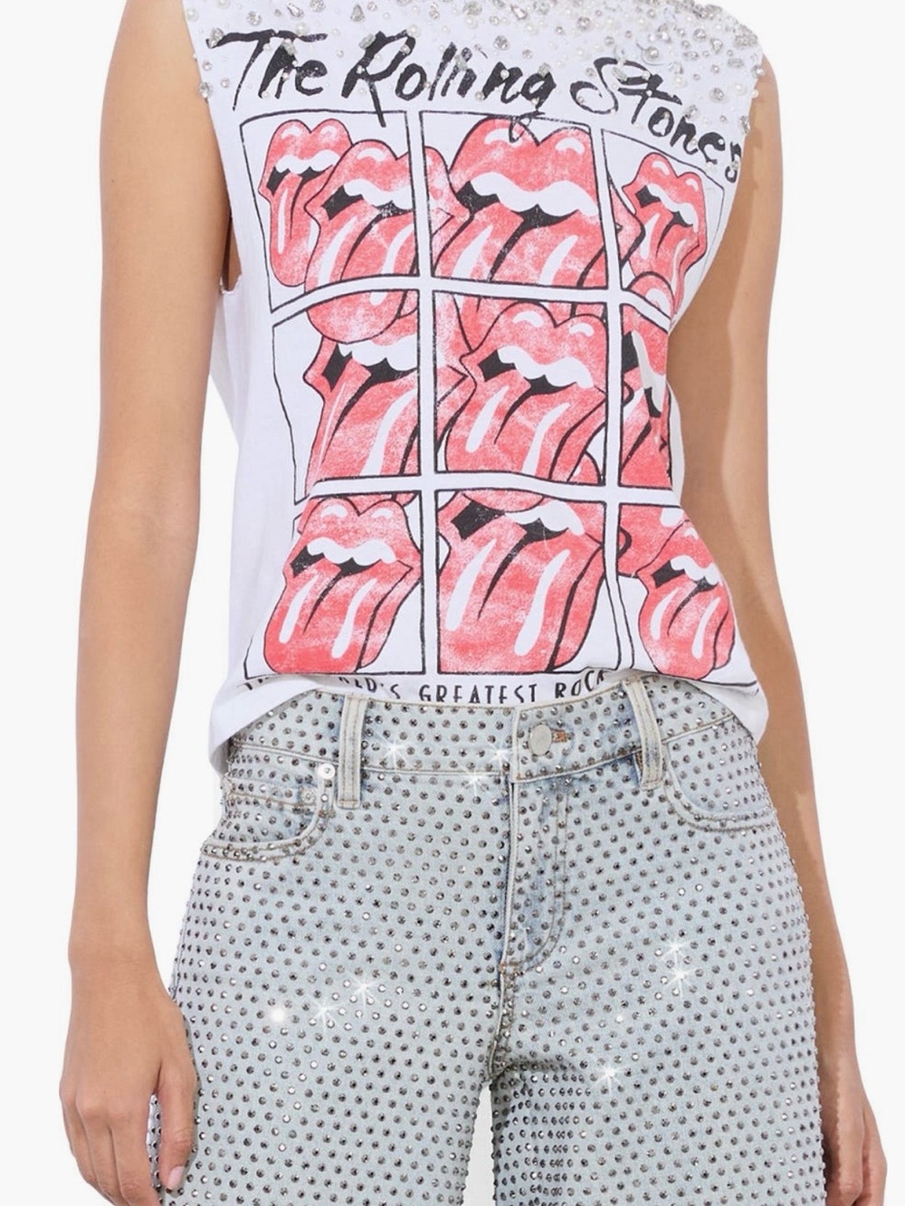 ALICE + OLIVIA
Micah Crystal Detail
Rolling Stones Graphic
Muscle T-Shirt Sz M/L